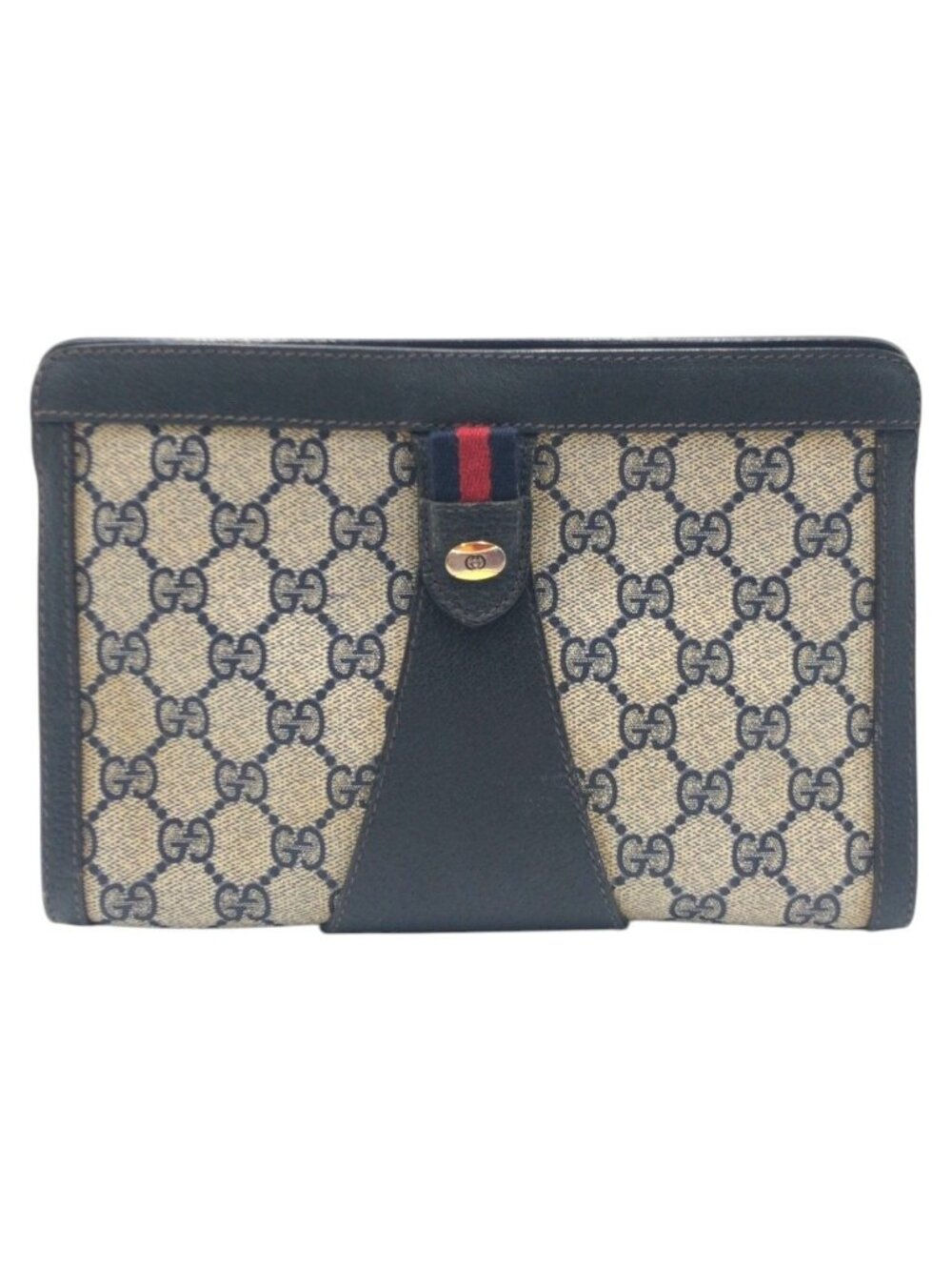 Gucci Shari Line Vintage Navy Beige 89.01 Clutch